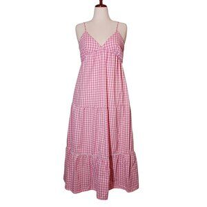Lost & Wonder Lets Go on a Date Tiered Gingham Smocked Dress‎ Size M Babydoll